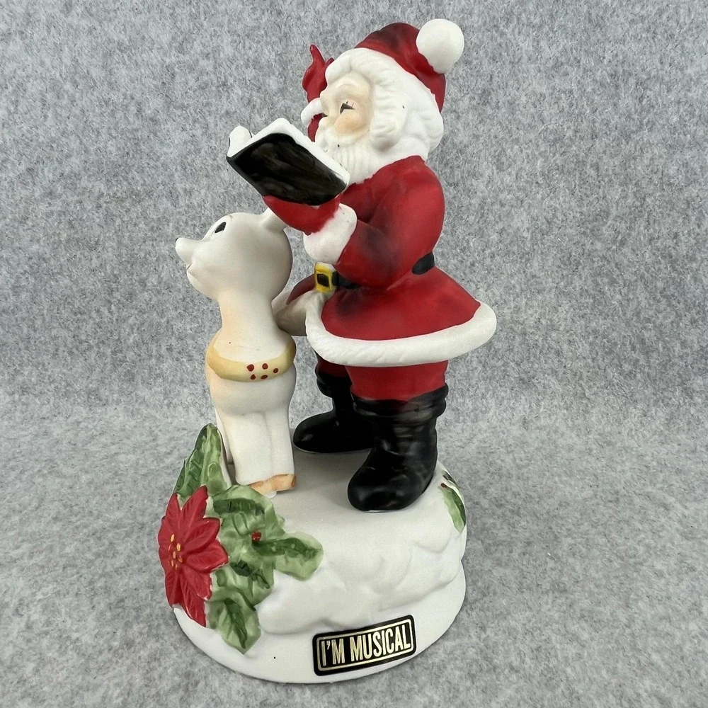Flambro Santa Musical Figurine Medium Red Plaster Wood Taiwan Holiday Decor READ